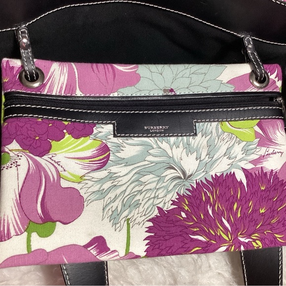 Rare Burberry London Floral Pattern Canvas & Leather Tote Bag EUC - Picture 12 of 13